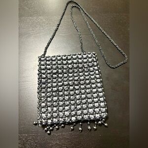 Elegant Silver Beaded Women's Evening Bag
